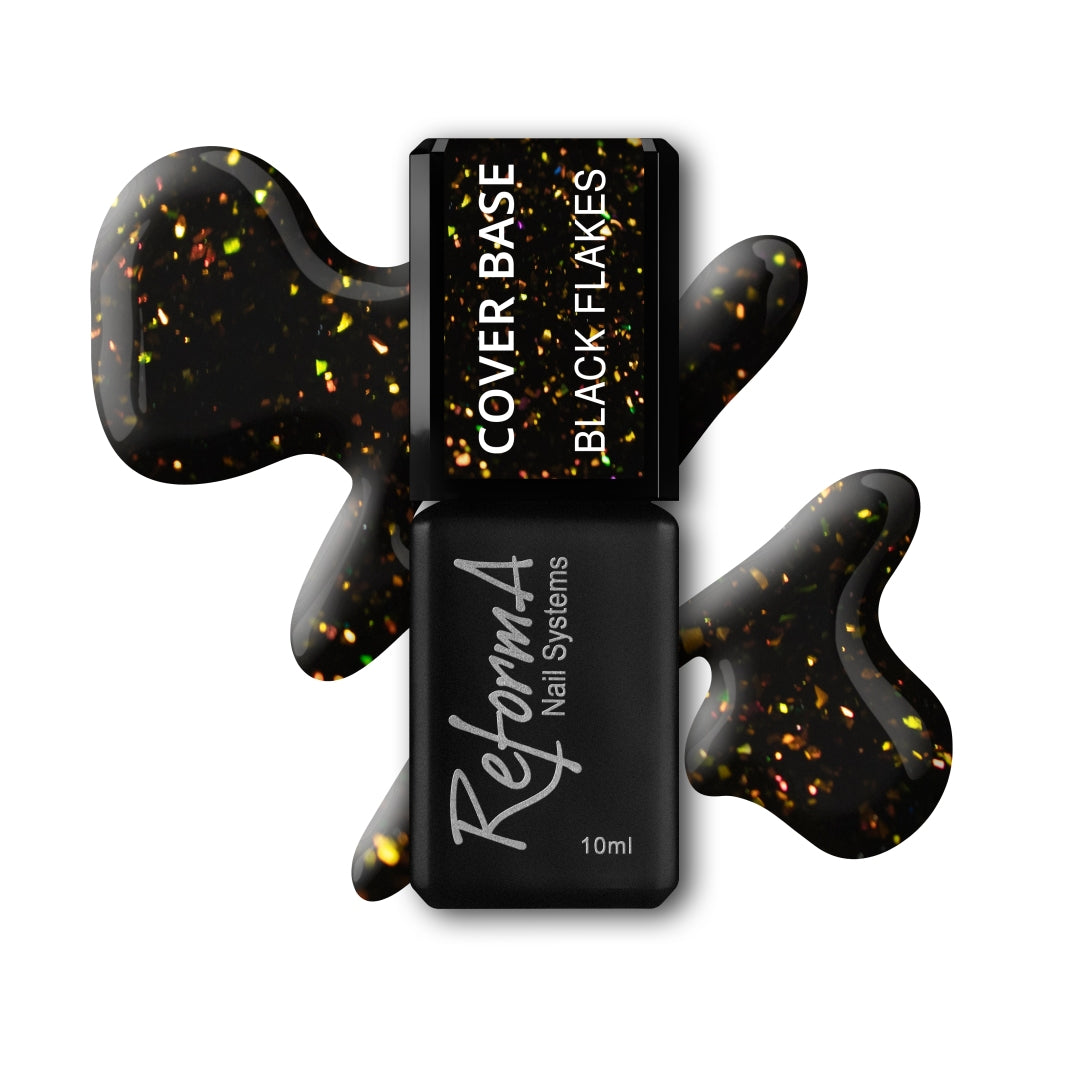 Dúhový, čierny, farebný, stavebný, krycí hybridný základ - Black Opal Flakes, 10 ml