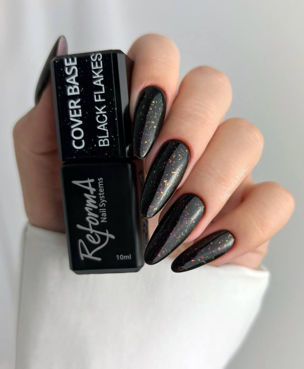 Dúhový, čierny, farebný, stavebný, krycí hybridný základ - Black Opal Flakes, 10 ml