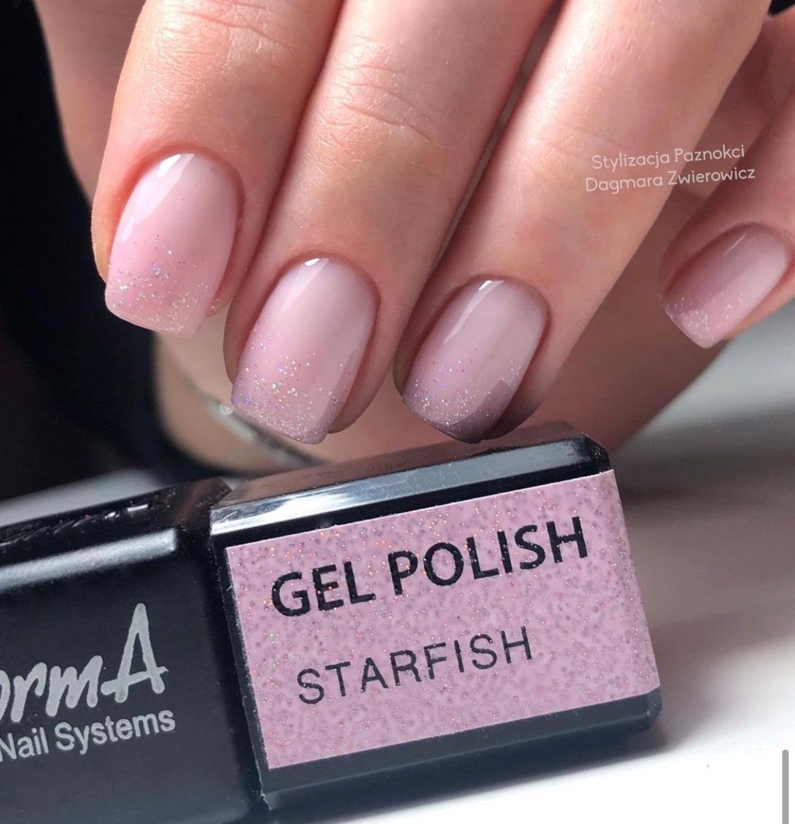 Sladký, ružový hybridný lak s farebnými trblietkami - GP Starfish, 10 ml